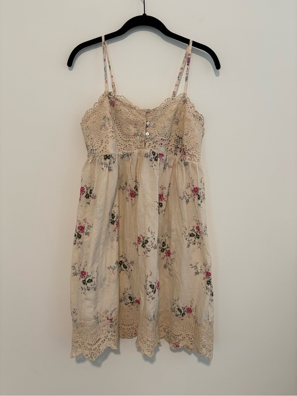 Cream Floral Crochet Lace Sundress with Spaghetti Straps